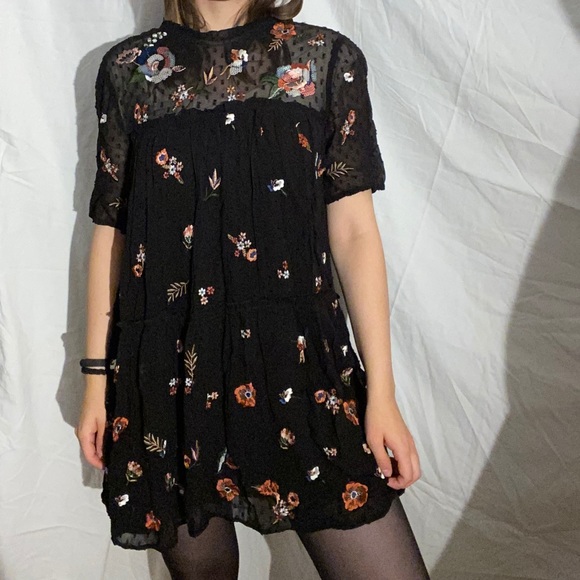 Zara Women Embroidered Dotted mesh Dress - Picture 4 of 13